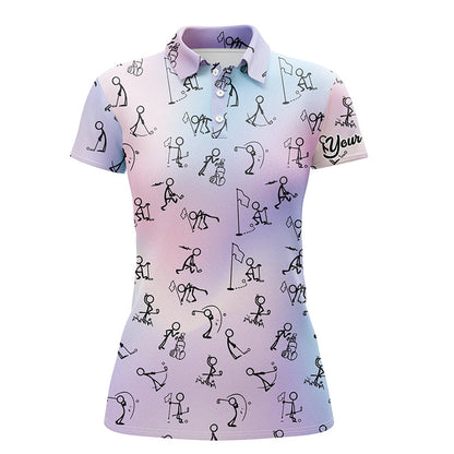 Rainbow Gradient Stick Figures Playing Golf Polo Shirt Custom Golf Tops For Women Golf Gifts LDT1044