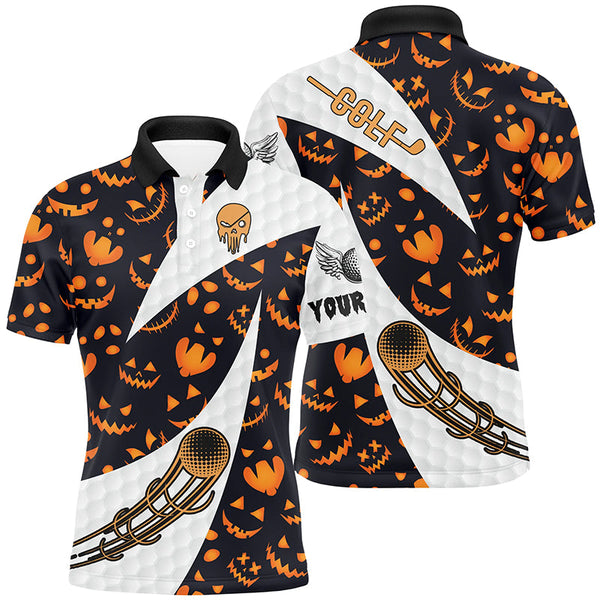 Halloween Mens Golf Polo Shirt Custom Pumpkin Face Pattern Golf Shirts For Men Golf Gifts LDT0555