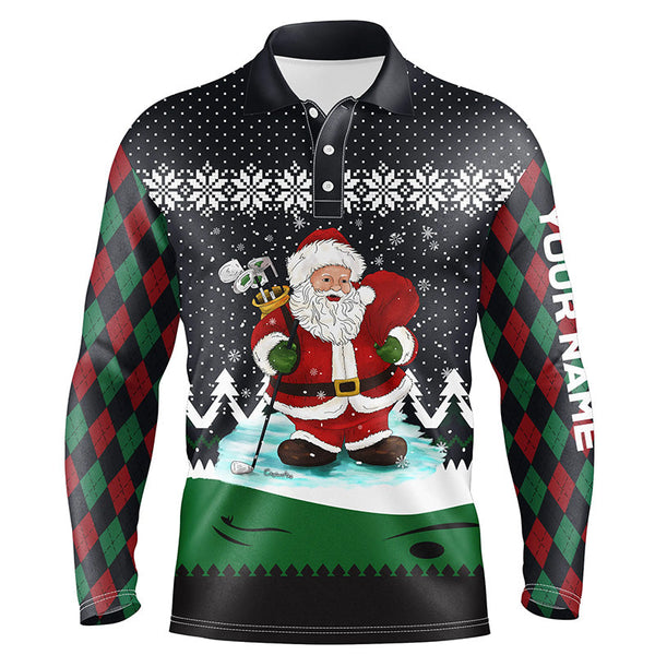 Golf Santa Argyle Pattern Christmas Golf Mens Polo Shirts Custom Golf Shirts For Men Golf Gifts LDT0852