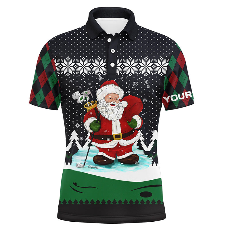 Golf Santa Argyle Pattern Christmas Golf Mens Polo Shirts Custom Golf Shirts For Men Golf Gifts LDT0852