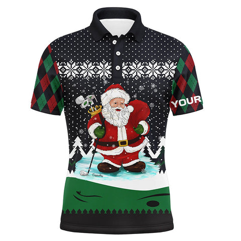 Golf Santa Argyle Pattern Christmas Golf Mens Polo Shirts Custom Golf Shirts For Men Golf Gifts LDT0852