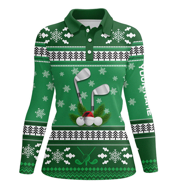 Custom Green Christmas Golf Polo Shirts Snowflakes Winter Golf Shirts For Women Golfing Gifts LDT0854