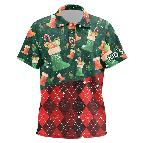Christmas Socks Green Red Argyle Pattern Unisex Kids Golf Polos Winter Golf Shirts For Kid Golf Gifts LDT0579
