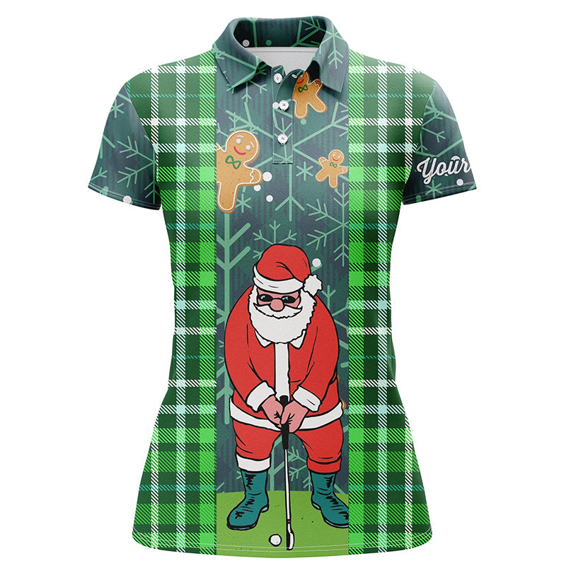 Christmas Santa Golf Polo Shirt Flannel Plaid Pattern Green Golf Shirts For Women Golf Gifts LDT0894