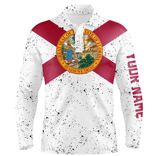 Florida Flag Personalized White Grunge Mens Polo Shirts Patriotic Golf Shirts For Men Golf Gifts LDT0277