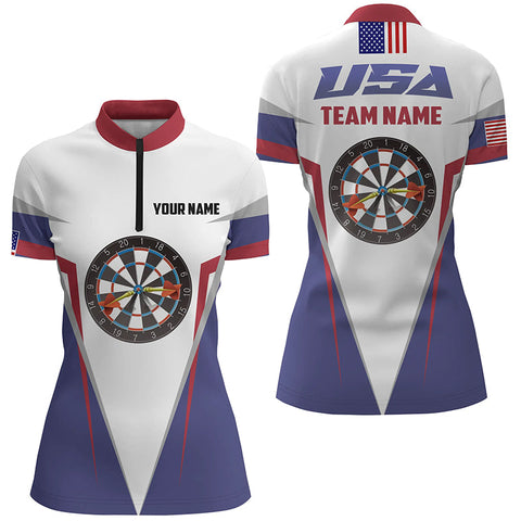 American Flag Darts Quarter Zip Shirt Custom Patriotic Darts Shirts For Women Dart Jersey LDT0309