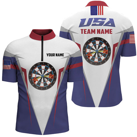 American Flag Darts Quarter Zip Shirt Custom Us Patriotic Darts Shirts For Men Dart Jersey LDT0309