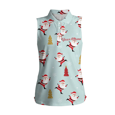 Christmas Pattern With Christmas Tree & Santa Women Sleeveless Polo Shirt Funny Golf Shirts For Women LDT0613