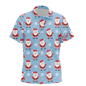 Christmas Santa Snowflakes Kids Golf Unisex Polo Shirts Blue Custom Name Funny Golf Gifts For Kid LDT0614