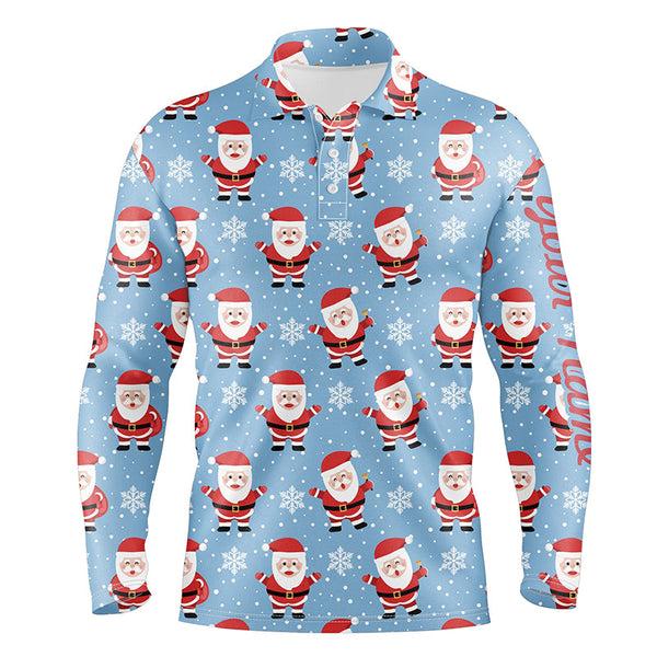Christmas Santa Snowflakes Mens Golf Polo Shirts Blue Custom Name Funny Golf Gifts For Men LDT0614