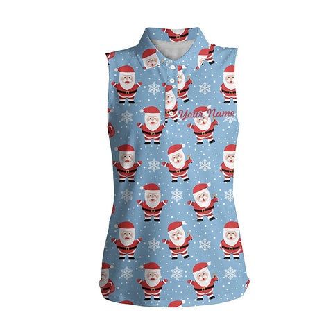 Christmas Santa Snowflakes Womens Sleeveless Polo Shirts Blue Custom Name Funny Golf Gifts For Women LDT0614