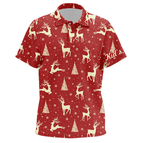 Deer In The Forest Kids Christmas Red Unisex Golf Shirts Custom Golf Shirts For Kid Golf Gifts LDT0617