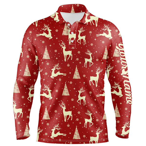 Deer In The Forest Mens Christmas Red Golf Shirts Custom Golf Shirts For Men Golf Gifts LDT0617