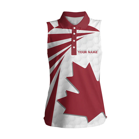 Canada Flag Womens Sleeveless Polo Shirt Golf Pattern Red White Women Polo Shirts Patriotic Golf Tops LDT0908