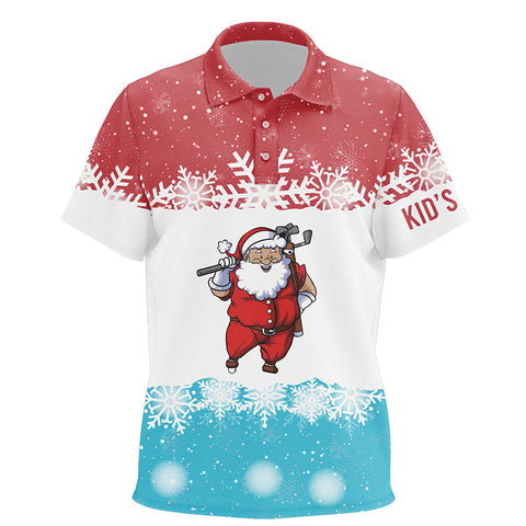 Santa Playing Golf Red Blue Kids Polo Shirt Christmas Golf Shirts For Kid Golf Gifts LDT0644