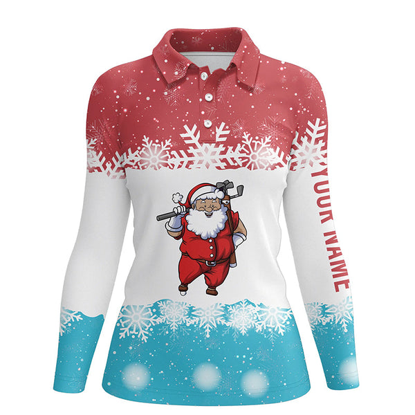 Santa Playing Golf Red Blue Womens Polo Shirt Christmas Golf Shirts For Women Golf Gifts LDT0644
