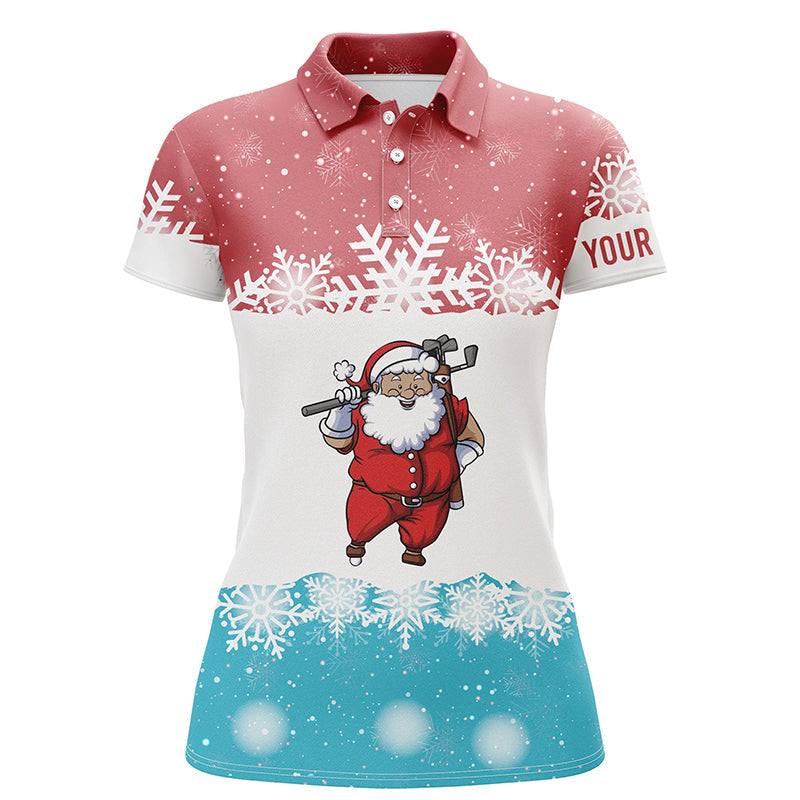 Santa Playing Golf Red Blue Womens Polo Shirt Christmas Golf Shirts For Women Golf Gifts LDT0644