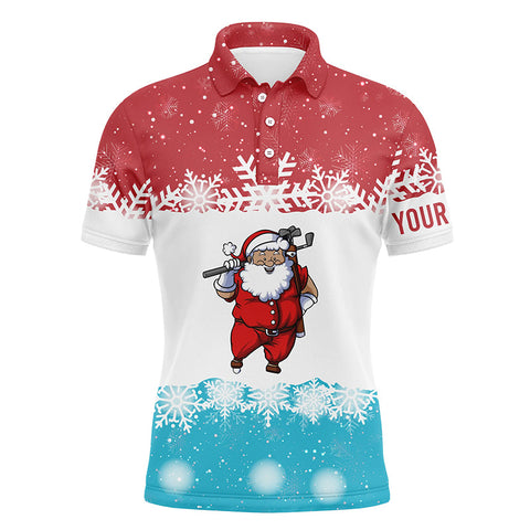 Santa Playing Golf Red Blue Mens Polo Shirt Christmas Golf Shirts For Men Golf Gifts LDT0644