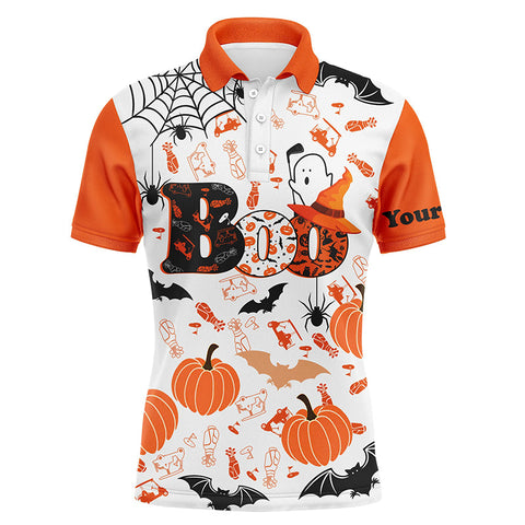 Boo Halloween Golf Pattern Orange Polo Shirt Custom Funny Golf Shirts For Men Golf Gifts LDT0345