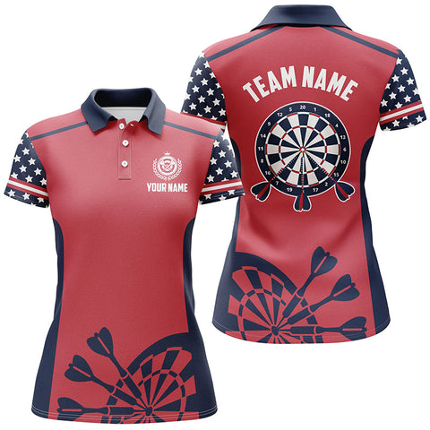 Personalized Darts Red American Flag Custom Polo Shirt Patriotic Dart Jersey For Women LDT0355