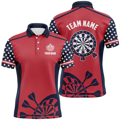 Personalized Darts Red American Flag Custom Polo Shirt Patriotic Dart Jersey For Men LDT0355
