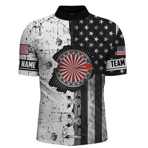 Darts In My Heart Retro American Flag Quarter-Zip Shirt Patriotic Dart Jersey For Men LDT0359