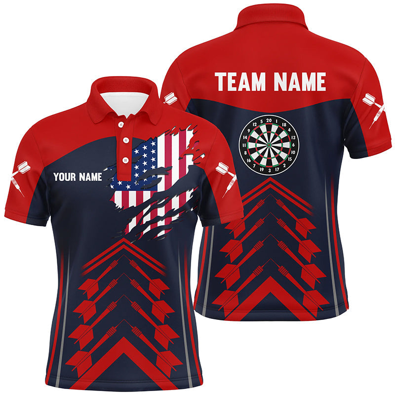 Navy Red Us Flag Mens Darts Polo Shirt Custom Patriotic Darts Shirt For Men Dart Jerseys LDT1390