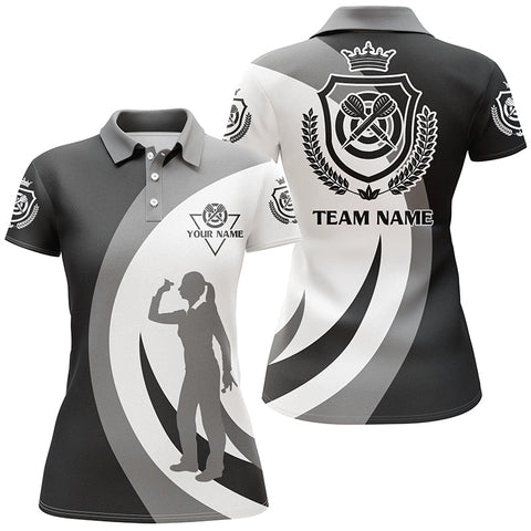 Personalized Black Grey Crown Emblem Custom Darts Polo Shirt Cool Dart Jersey For Women LDT0365