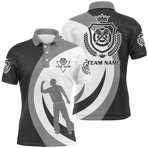 Personalized Black Grey Crown Emblem Custom Darts Polo Shirt Cool Dart Jersey For Men LDT0365