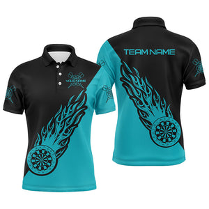 Personalized Turquoise & Black Flame Darts Men Polo Shirt Darts Shirt For Men Dart Jersey LDT0696