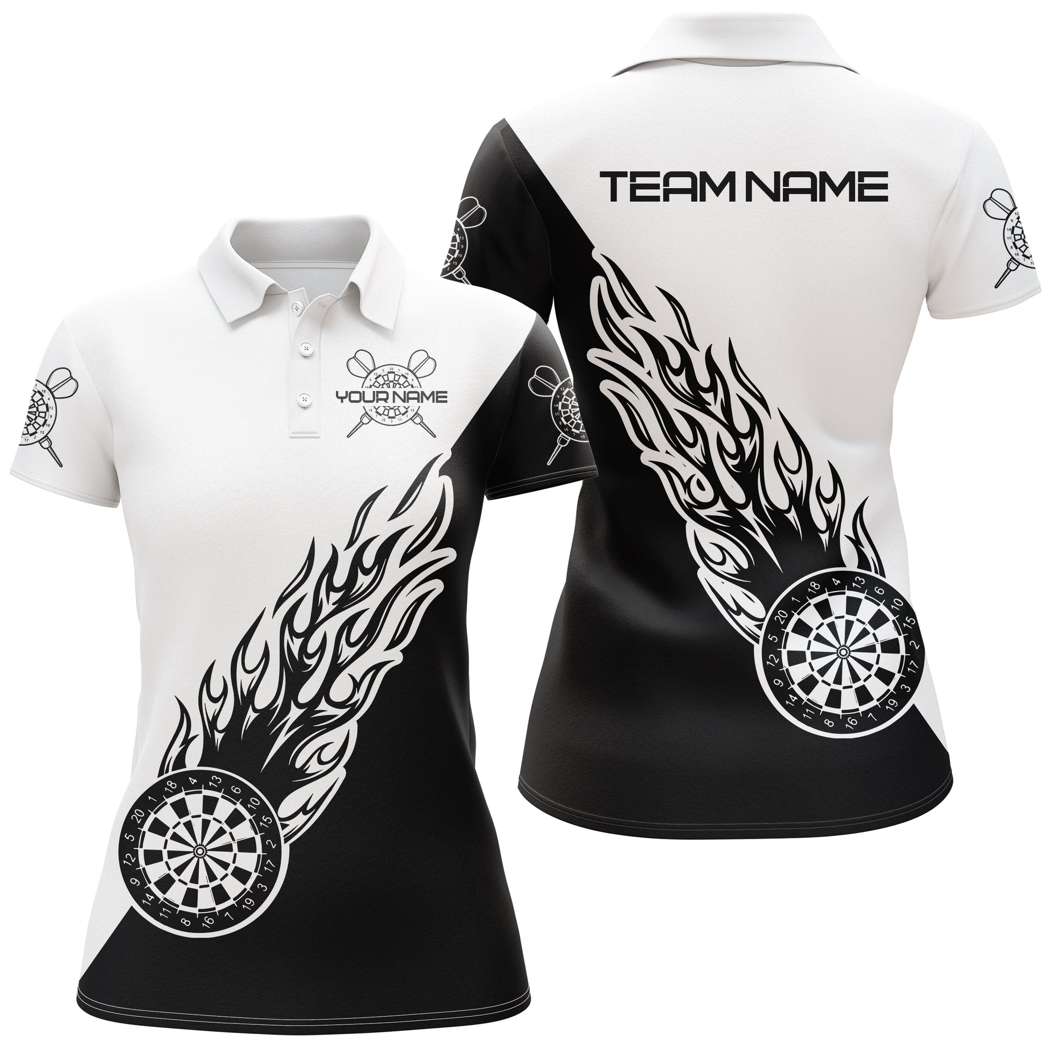 Personalized Black White Flame Darts Polo Shirt Custom Dart Shirt For Women Dart Jersey LDT0698