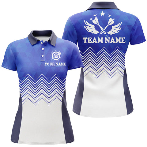 Darts Wings Blue White Abstract Pattern Polo Shirt Customized Darts Jersey For Women LDT0397