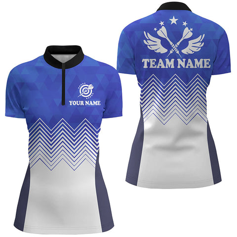 Darts Wings Blue White Abstract Pattern Quarter Zip Shirts Custom Darts Jersey For Women LDT0397