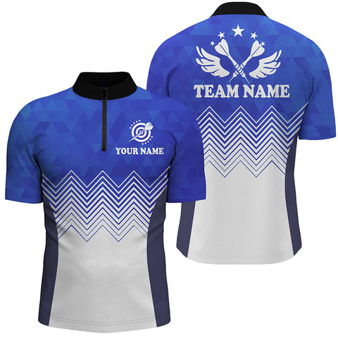 Darts Wings Blue White Abstract Pattern Quarter Zip Shirt Customized Darts Jersey For Men LDT0397