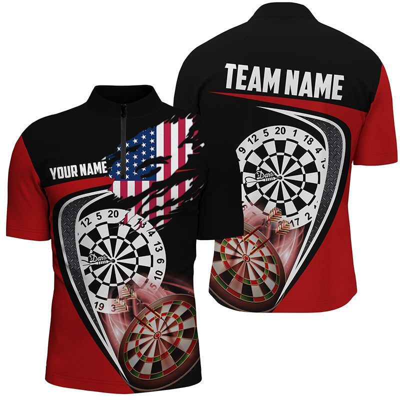 Black Red American Flag Darts Quarter Zip Shirt Custom Patriotic Dart Jerseys For Men LDT1386