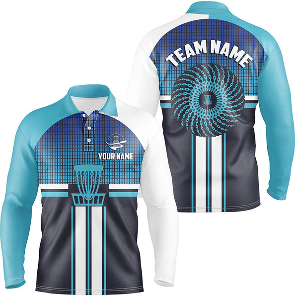 Customized Blue White Mens Disc Golf Polo Shirts Cool Disc Golf Shirt For Men Golf Gifts LDT0747
