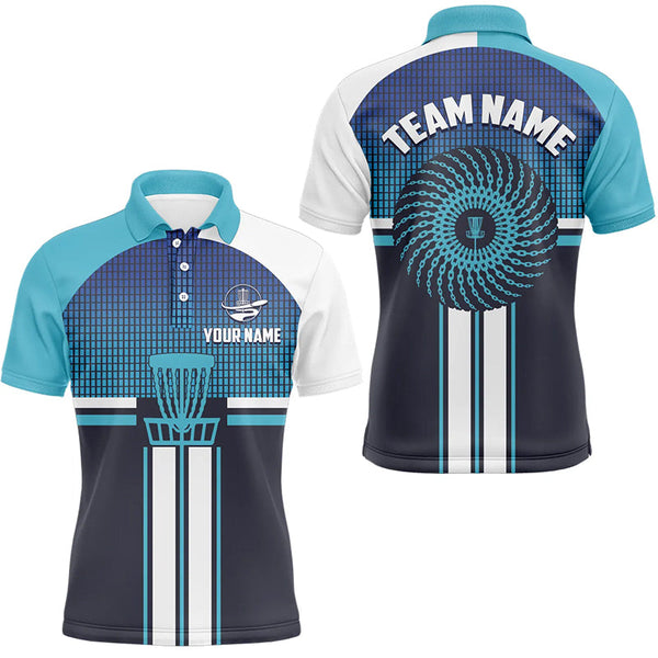 Customized Blue White Mens Disc Golf Polo Shirts Cool Disc Golf Shirt For Men Golf Gifts LDT0747