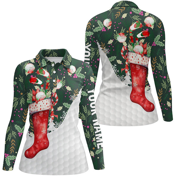 Christmas Sock With Golf Balls Womens Golf Tops Christmas Golf Shirts For Women Golf Gifts LDT0475