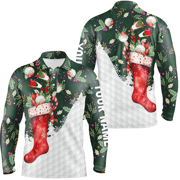 Christmas Sock With Golf Balls Mens Golf Tops Christmas Golf Shirts For Men Golf Gifts LDT0475