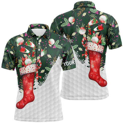 Christmas Sock With Golf Balls Mens Golf Tops Christmas Golf Shirts For Men Golf Gifts LDT0475