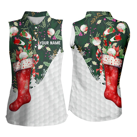 Christmas Sock With Golf Balls Womens Sleeveless Golf Tops Christmas Golf Shirts For Women Golf Gifts LDT0475
