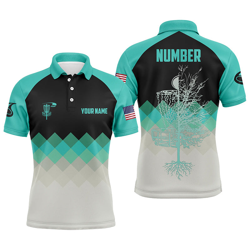 Turquoise Argyle Mens Disc Golf Polo Shirt Personalized Disc Golf Shirts For Men Golfing Gifts LDT1015