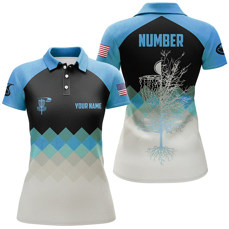Blue Argyle Womens Disc Golf Polo Shirt Personalized Disc Golf Shirts For Women Golf Gifts LDT1016