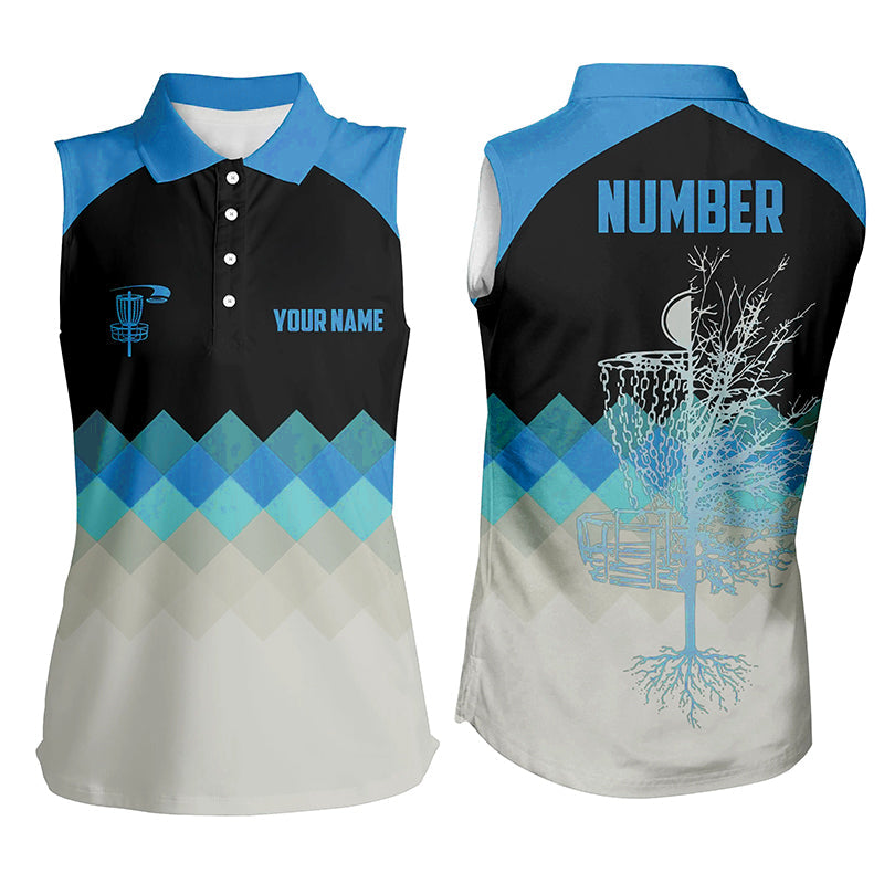 Blue Argyle Womens Disc Golf Sleeveless Polo Shirt Personalized Disc Golf Shirts For Women Golf Gifts LDT1016