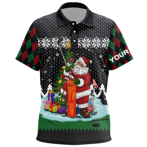 Golf Santa Argyle Pattern Christmas Kids Golf Polo Shirts Custom Golf Shirts For Kid Golf Gifts LDT1023