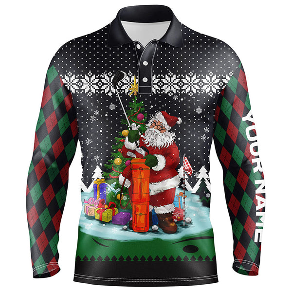 Golf Santa Argyle Pattern Christmas Mens Golf Polo Shirts Custom Golf Shirts For Men Golf Gifts LDT1023