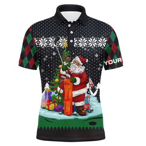Golf Santa Argyle Pattern Christmas Mens Golf Polo Shirts Custom Golf Shirts For Men Golf Gifts LDT1023