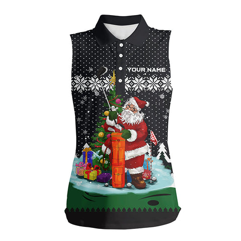 Womens Sleeveless Polo Shirt Golf Santa Argyle Christmas Custom Golf Shirts For Women Golf Gifts LDT1023