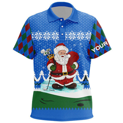 Golf Santa Argyle Pattern Blue Christmas Kids Golf Polo Shirt Custom Golf Shirts For Kid Golf Gifts LDT1024