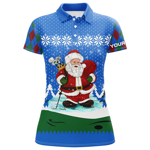 Golf Santa Argyle Pattern Blue Christmas Golf Polos Custom Golf Shirts For Women Golf Gifts LDT1024